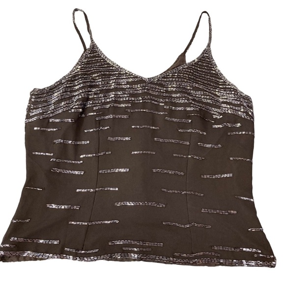 J Kara New York sz Large black sequin fitted spaghetti strap top - Picture 5 of 16